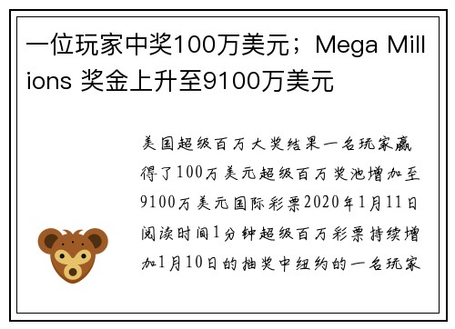 一位玩家中奖100万美元；Mega Millions 奖金上升至9100万美元